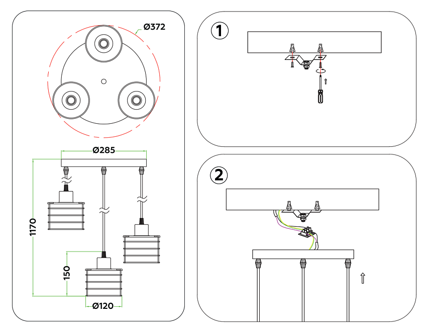 TR8081/3 BK черный E27*3 max 40W D372*1170
